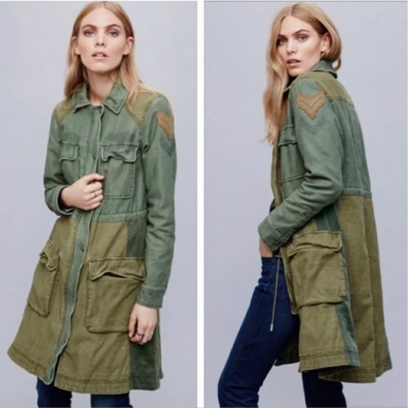 Vintage Free People Patchwork Military style poncho with plaid lining size S! - Picture 1 of 14